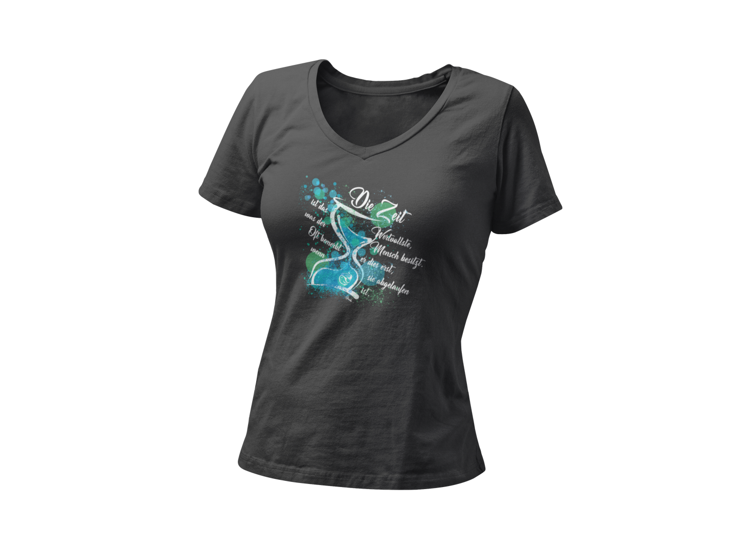 Die Zeit | Dark - Premium Organic Damen T-Shirt, V-Neck, in mehreren Farben, 100% Bio-Baumwolle