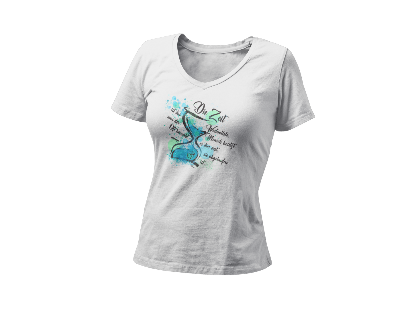 Die Zeit | Hell - Premium Organic Damen T-Shirt, V-Neck, in mehreren Farben, 100% Bio-Baumwolle